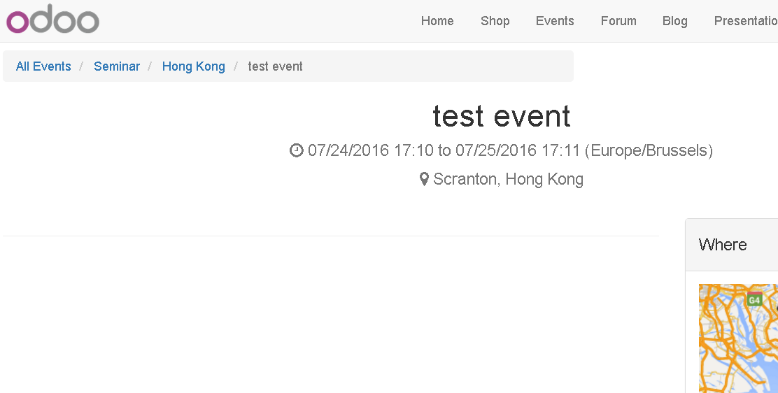 The event page with the field left unticked, showing no registration form